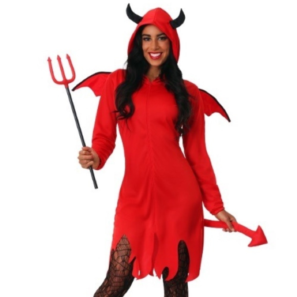 Cute Devil Costume for Women + Plastic Devil Pitchfork Accessory